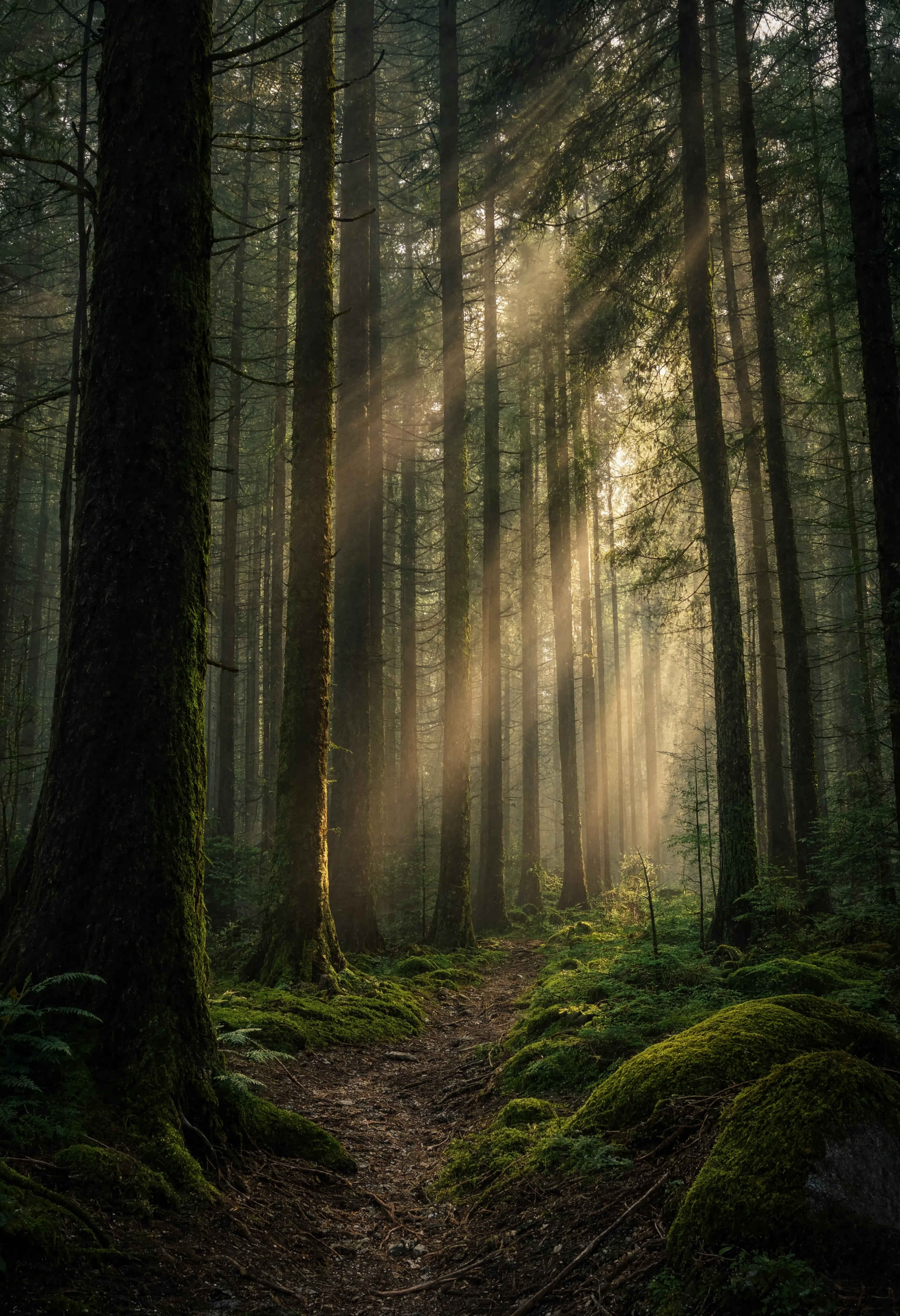 Schwarzwald Waldpfad — mystischer Weg durch alten Tannenwald